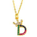 Shangjie OEM 26 letters crown necklace with diamonds layered necklace gold plated custom bling necklaces